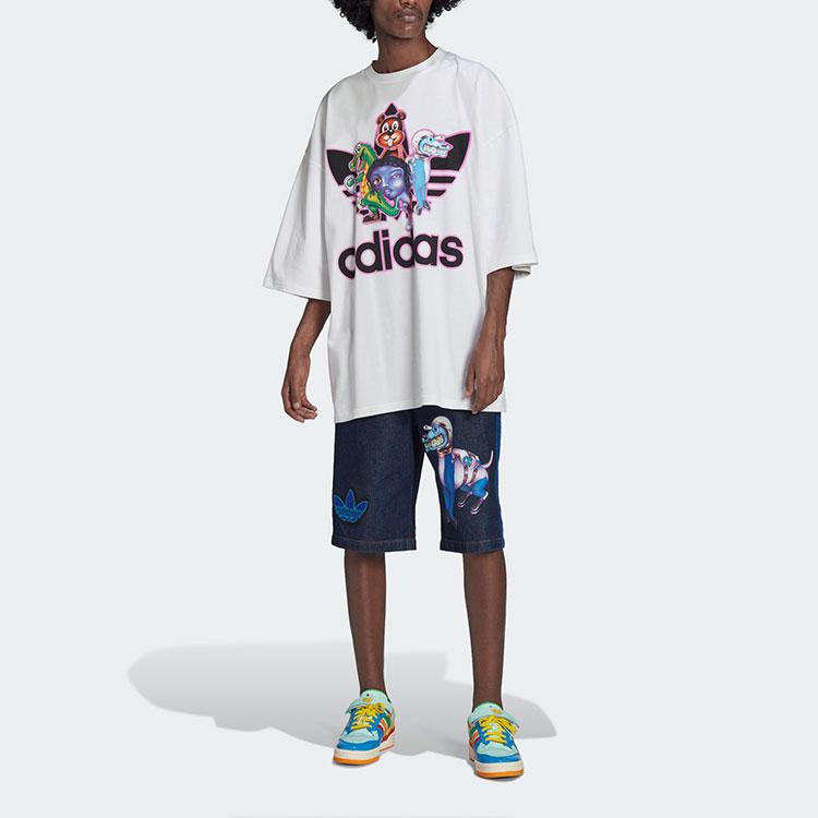 adidas Originale Cartoon-Print Lockerer Rundhalsausschnitt Kurzarm T-Shirt Herren Tops Weiß HB2964