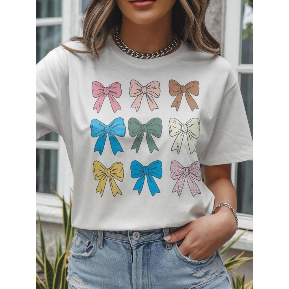 

Short Sleeve T-Shirt with Colorful Geometric Bow Print Round Neck Comfort for Perfect Gift for Day Mother 3XL