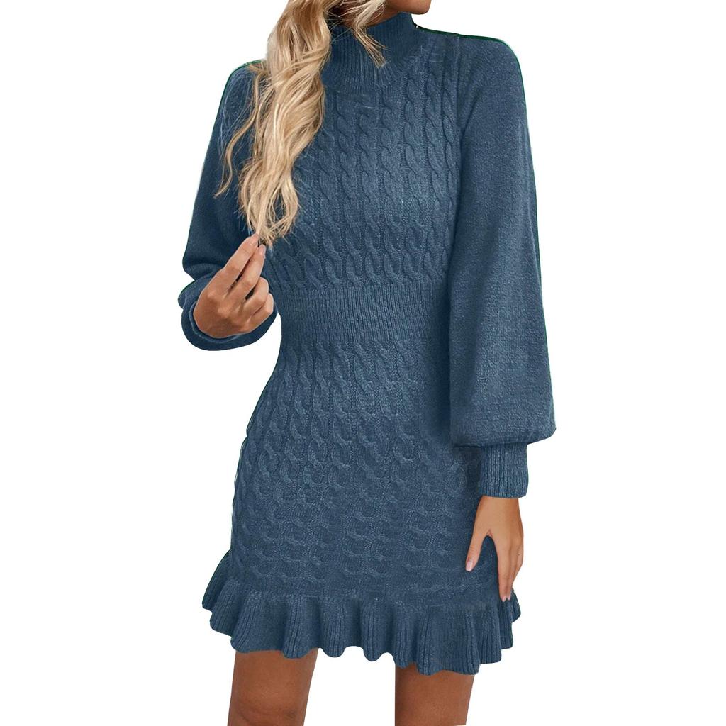 Women's Fashion Casual Knitted Waist Solid Color Dress