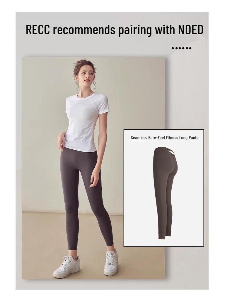 Women's Quick-Dry Yoga Top - Round Neck, Tight Fit, Short Sleeve, Breathable for Running & Fitness