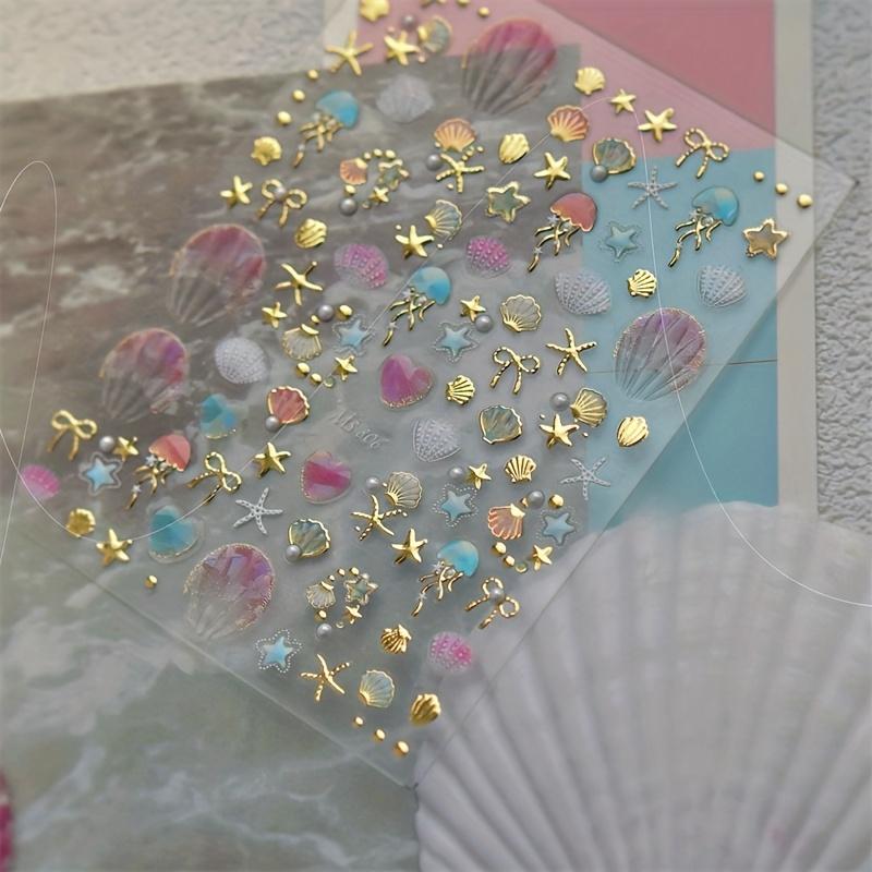 

1pc Gilded/Silvery Nail Stickers 3D Nail Stickers Star Shell Slider Pattern Self-Adhesive Nail Art Decals