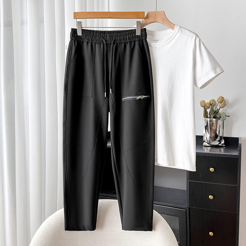 

Autumn/Winter Plus Size High Elasticity Black Cropped Straight-Leg Carrot Pants for Women 7XL (for 210-230 jin) чорний