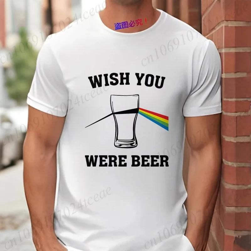 Fashion Wish You Were Beer Letter Print T-shirt Funny T Shirt for Unisex Rainbow Beer Glass Pattern Tops Summer Casual Party Tops