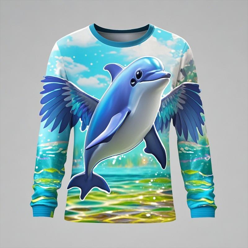 Hot Sale Colourful 3D Dolphin Men's Women's Kids Fashion Slim T Shirt 3D Printing Long Sleeve Casual Shirt