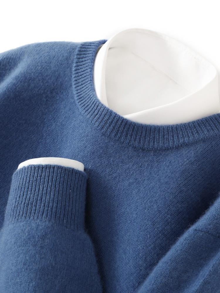 Seamless Seven-Needle Thickened Cashmere Sweater Light Business Crew Neck Cashmere Knitted Sweater Men'S Simple Large Size