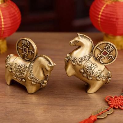 Yousheng Small Brass Horse Statue Chinese Zodiac Horse Figurine 2026 Year of Horse Tabletop Mascot Ornament Feng Shui Lucky Animal Crafts for Home