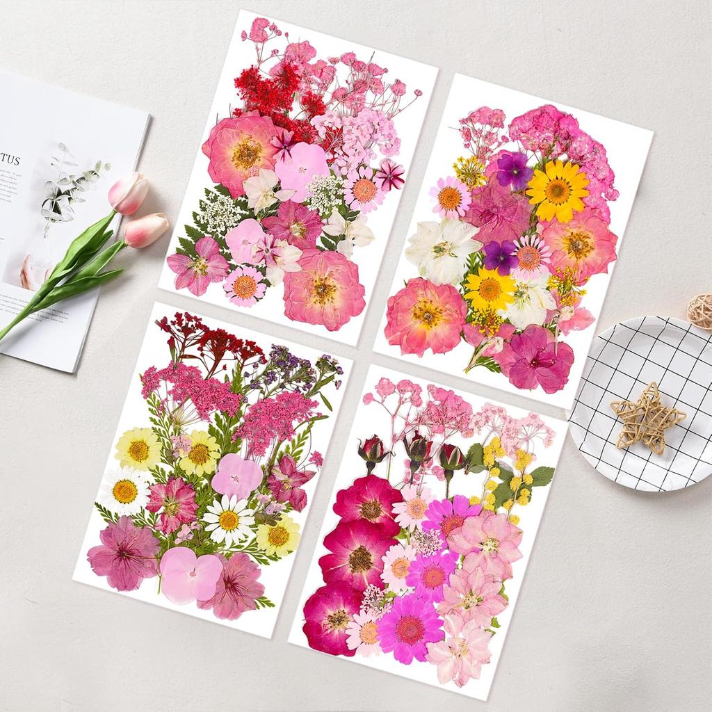 Pressed Flowers Bulk Dried Flowers for Crafts,Real Natural Pressed Flowers Dry Leaves Kit for Crafts Resin Mold Jewelry Candle Soap Making