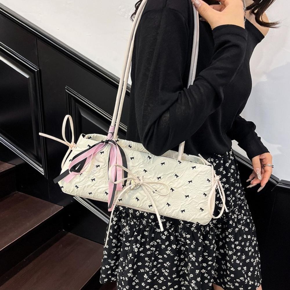 Sweet French Stick Underarm Bag French Armpit Bag All Match Bow Ribbon Shoulder Bag  Women