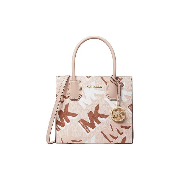 

Michael Kors MK Mercer 22 Zip Closure Classic Monogram Canvas With Leather Tote Bag Women tote bags Brown White 35F2GM9M2V-754 Medium