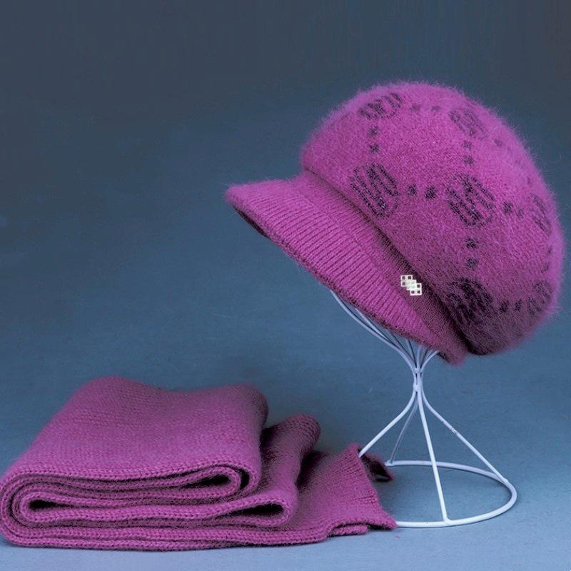 Elegant Winter Woolen Hat & Scarf Set for Women: Warm, Thick Knit with Ear Protection, Perfect for Middle-Aged & Elderly Ladies.