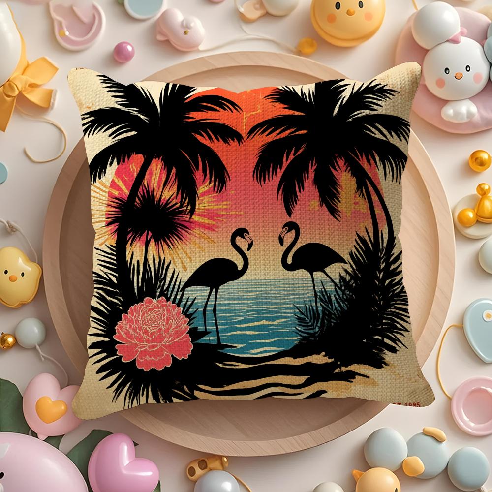 Tropical Palm Flamingo Cushion Cover DoubleSided Printed Organic Linen Pillow Cover Decorative for Sofa Home