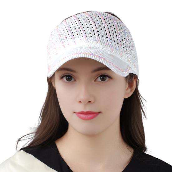 Summer Mesh Baseball Cap for Men Women Shiny Rhinestone Sun Visor Hat Outdoor Empty Top Hat for Beach Golf Tennis Baseball
