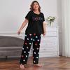 Frühling Sommer Übergröße 5XL 6XL Damen Herz Print Pyjama Set Zweiteilige Nachtwäsche Loungewear Kurzarm Oberteil und Hose Pyjama Damen Pijama Homewear