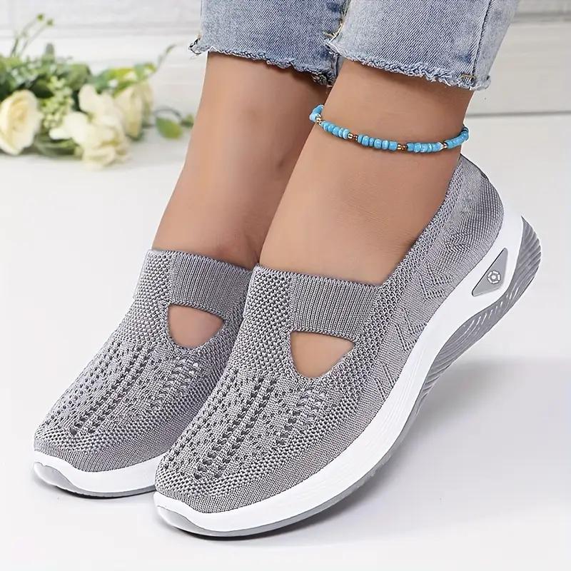 Women'S Shoes 2025 New Style, Breathable Knitted Shoes for Women, Trendy Lace-Up Sports Shoes for Cross-Border Trade