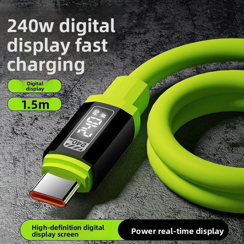240w Fast Charging Silicone Data Cable With Visible Power Display For Apple Huawei Xiaomi Devices