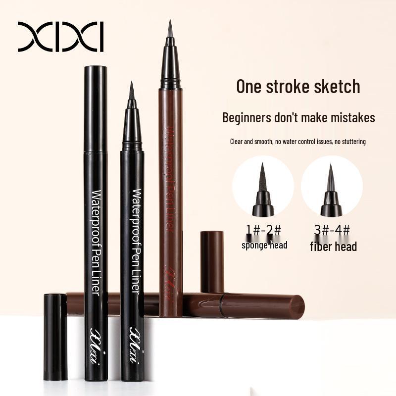 Xixi Waterproof Eyeliner Pen - Beginner-Friendly, Non-Smudging, Long-Lasting Brown/Black with Fiber Sponge Tip.