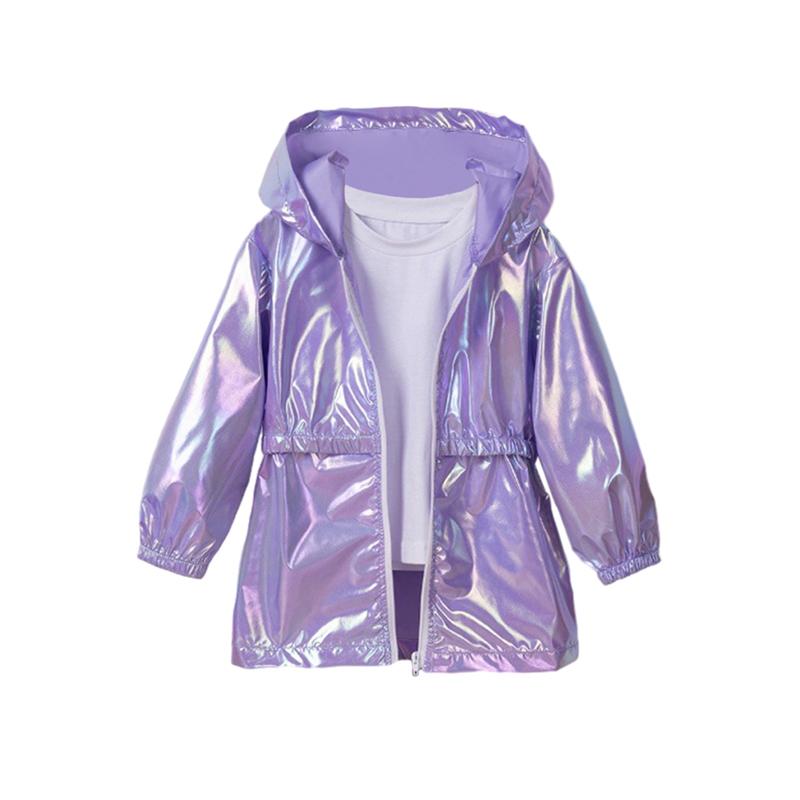 2-9 let Dětský Dívčí Lesklý Kabát s Kapucí Vodotěsná Bunda na Zip