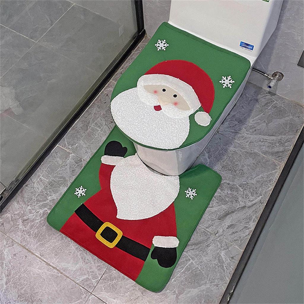 Christmas Bathroom Toilet Seats Cover Mat Set Toilet Seat Cover And Rug Set Santa Snowman Elk Pattern Home Accessories