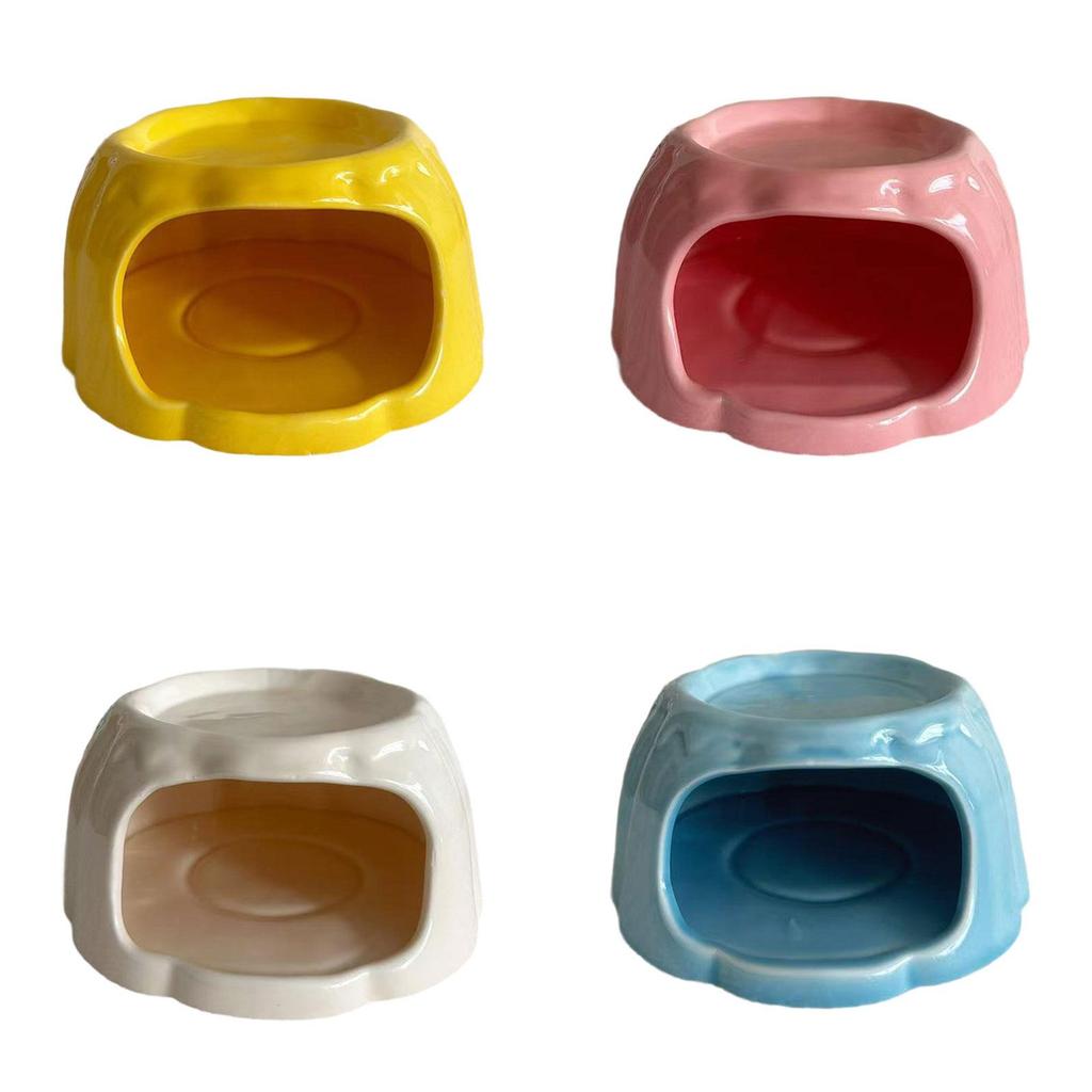 Small Animal Pudding Shape Ceramic Hamster House Hideout Food Bowl for Cage Decor and Bedding