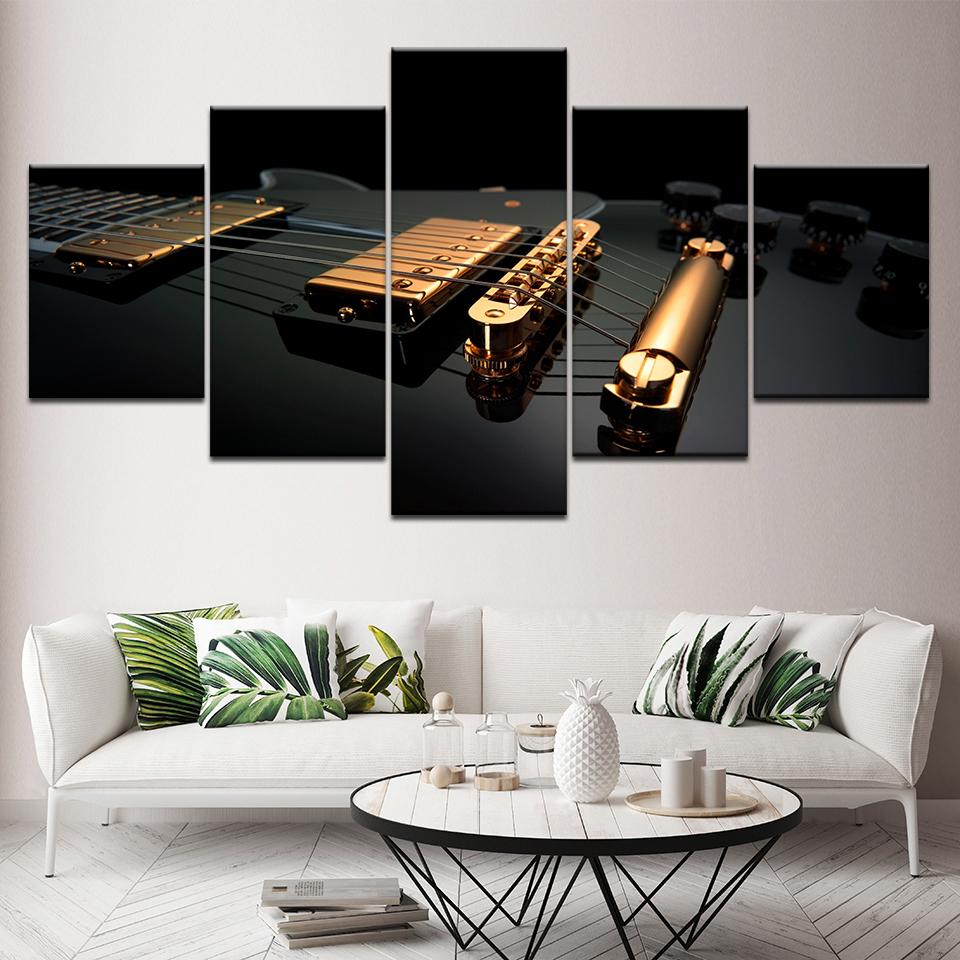 Gold and Black guitar 5 Piece HD Wallpapers Art Canvas Print modern Poster Modular art painting for Living Room Home Decor