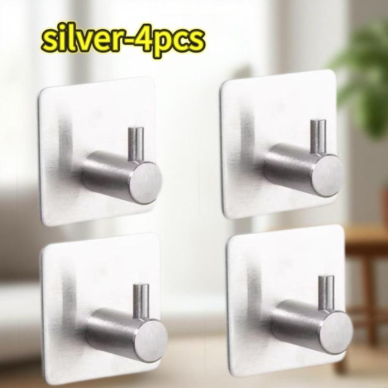 1-10pcs Self Adhesive Hook Heavy Duty Stainless Steel Wall Hooks Towel Clothes Rack Hangers Bathroom Kitchen Storage Holders