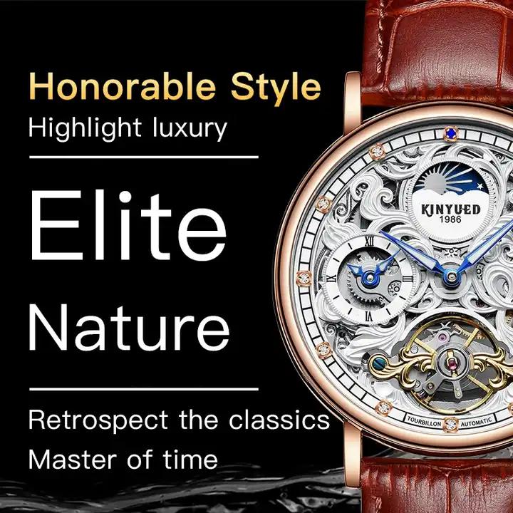 KINYUED J078 Popular Men's Mechanical Watches High Quality Leather Band Life Waterproof Automatic Men's Watch