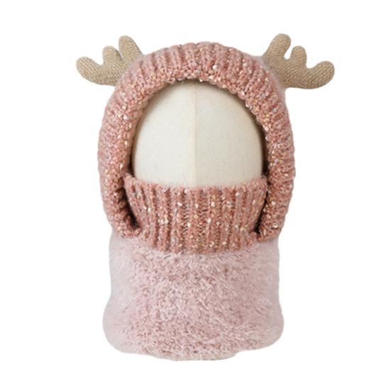 

Дитяча шапка-шарф з капюшоном, головний убір із захистом обличчя, дизайн з вушками оленя, для холодної погоди, регульований шарф на шию, зимовий головний убір