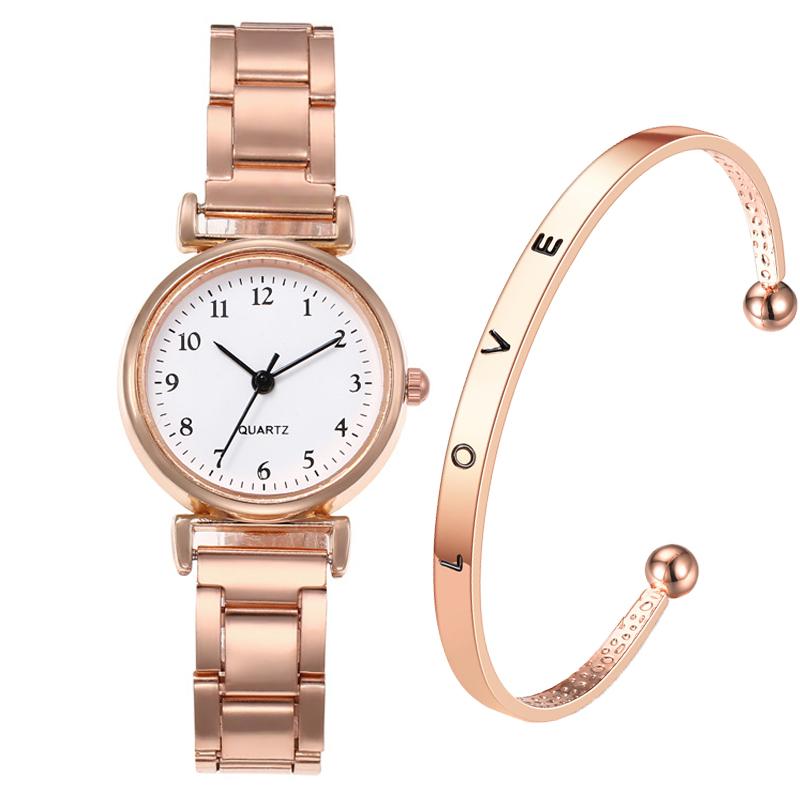 Fashion Women Watch set Light-luxury Ladies Quartz Wristwatch with LOVE Bracelet Thin Simple Business Female Clock Gift
