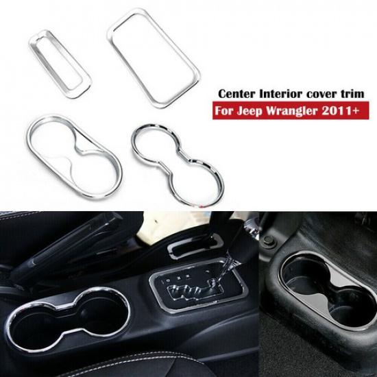 Inner Cup Holder Frame Gear Shift Cover Trim for Jeep Wrangler JK 2011-17 Chrome
