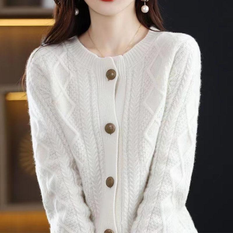2025 Women's Thick Knit Round Neck Cardigan - Autumn/Winter Collection