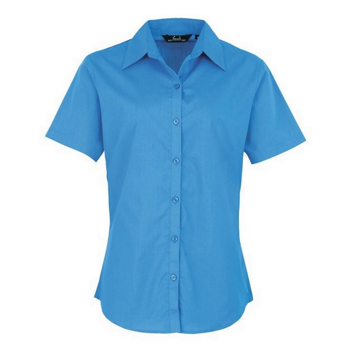Premier Kurzarm-Popeline-Bluse/einfarbiges Arbeitshemd 10 Saphir