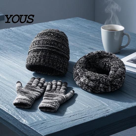 Stylish Daily Commuting Warm Set Winter Thermal Three-piece Set, Thickened Knit Hat Scarf And Gloves Unisex Outdoor Skiing Cycling Gear Kit,