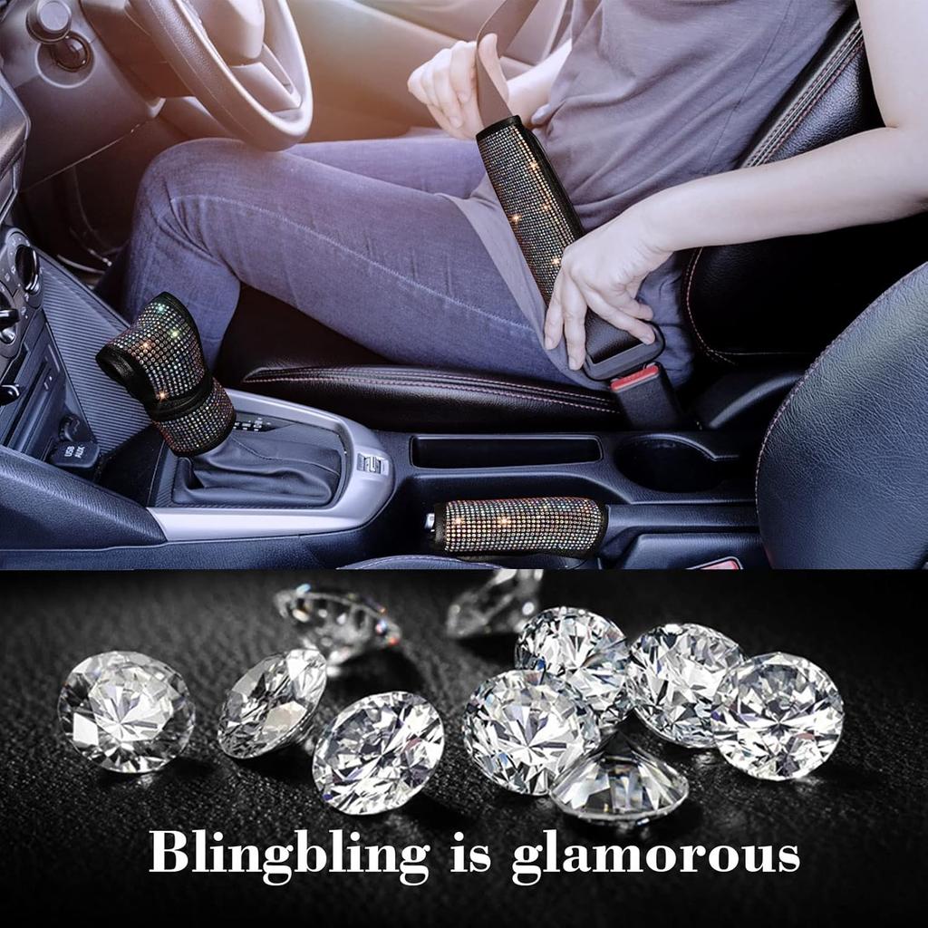 11 Pcs Bling Car Accessories Set,Bling Car Accessories Set For Women,Steering Wheel Cover For Women Universal Fit 15 Inch,Rhinestone Center Console
