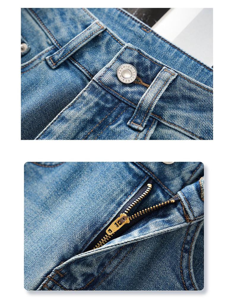Women's Light Blue High-Waisted Slim-Fit Straight-Leg Jeans - Spring 2025, Pear-Shaped Slimming, Versatile Design
