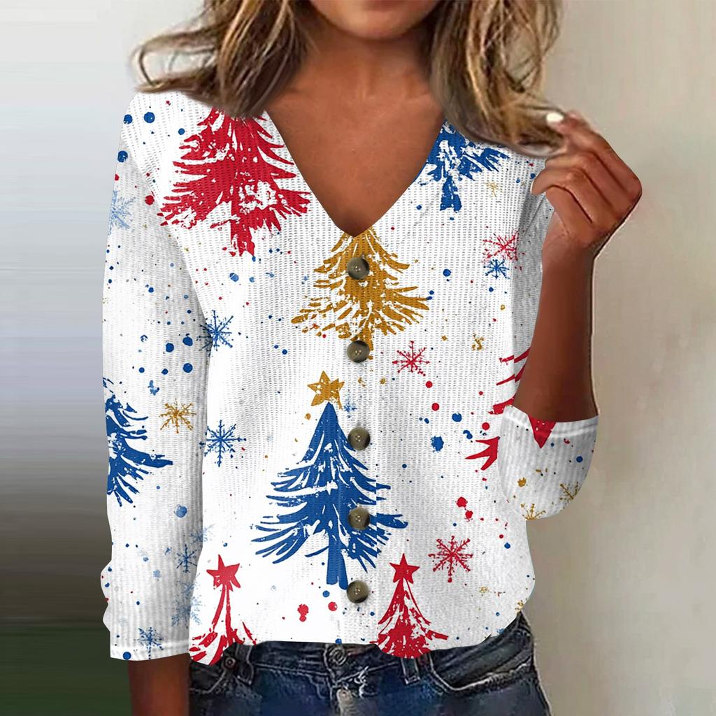 Damen Mode Print Langarm Strickjacke mit Knopfleiste