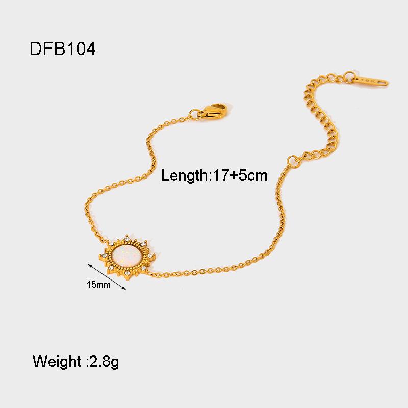 

Европейский и американский ретро набор украшений: Позолоченная нержавеющая сталь 18 карат с ожерельем «Солнце с опалом», браслетом и серьгами-пусетами для женщин