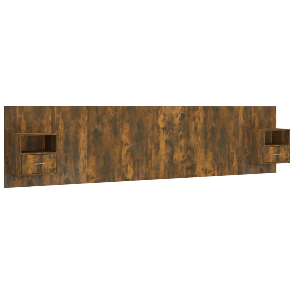 Bed Headboard with Nightstands Smoked Oak Wood Based Material