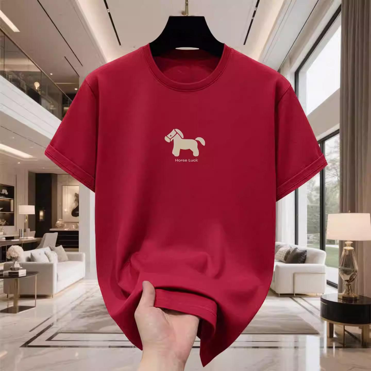 

Men s Year of the Horse Zodiac Red Cotton Short Sleeve T-Shirt - Trendy Cultural Design 3XL (85-92.5 kg) вино красного