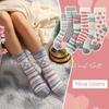 Women's Medium Tube Coral Fleece Socks with Stripes, No Hair Loss, Warm Confinement Floor Socks, Fixed Color Matching Grid