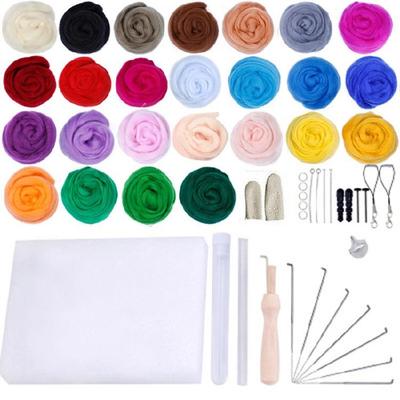 Needle Felting Starter Kit 25 Wool Roving Colors with Starter Tool Foam Mat Kit