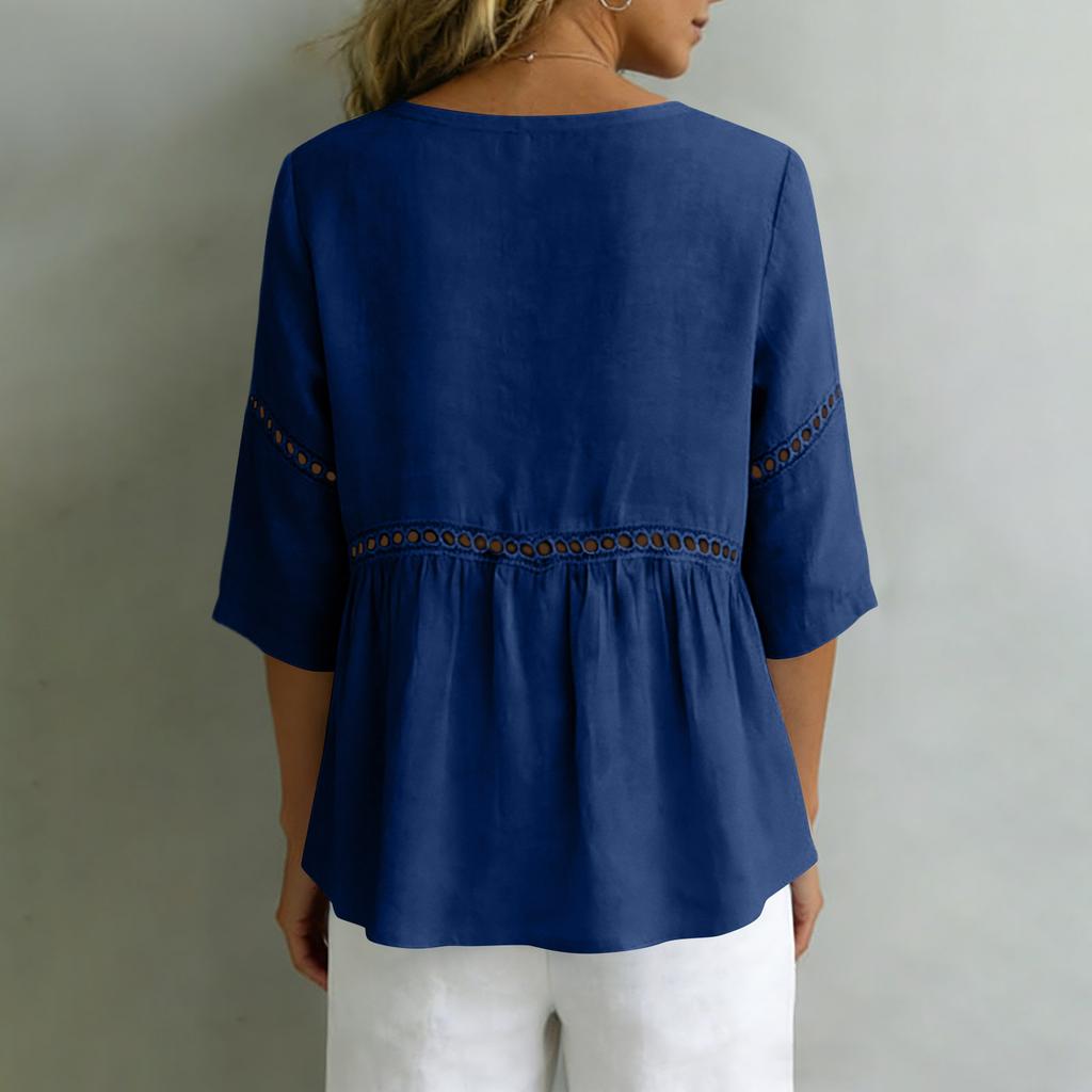 Ladies' Fashionable Casual V-neck Mid Sleeve Women's Top Shirt