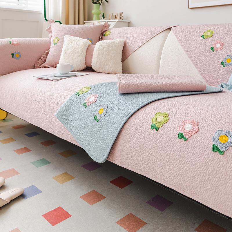 White Sofa Cushion for All Seasons, Non-slip Cotton Fabric, Korean Cream Style Cushion, Living Room Sofa Cover, Cover