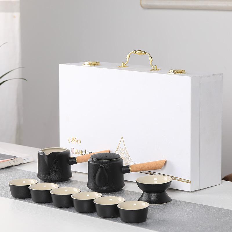 Coarse Pottery 10-Piece Teapot and Teacup Kung Fu Tea Ceramic Complete Household Simple Gift Box Set