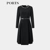 PORTS Women's 2024 Autumn/Winter Elegant Beaded Cinched-Waist Dress