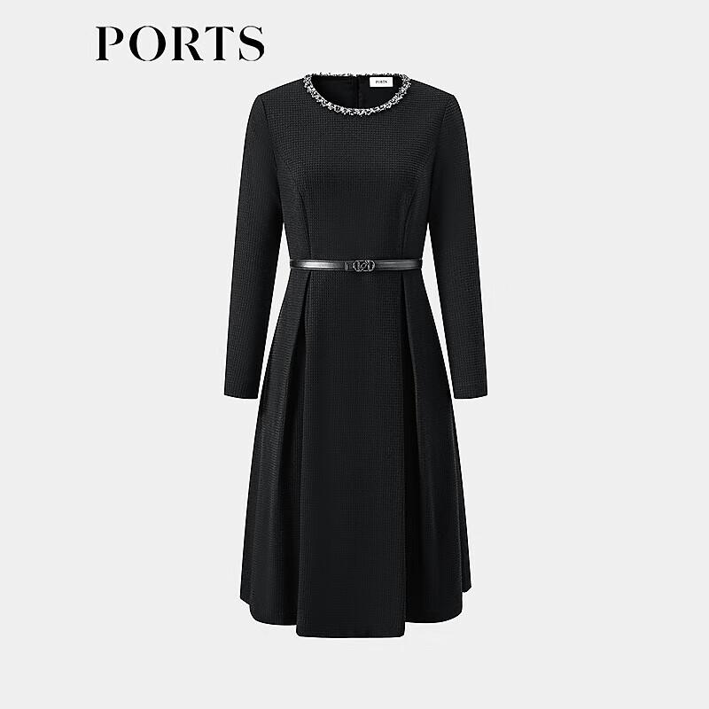 PORTS Women's 2024 Autumn/Winter Elegant Beaded Cinched-Waist Dress