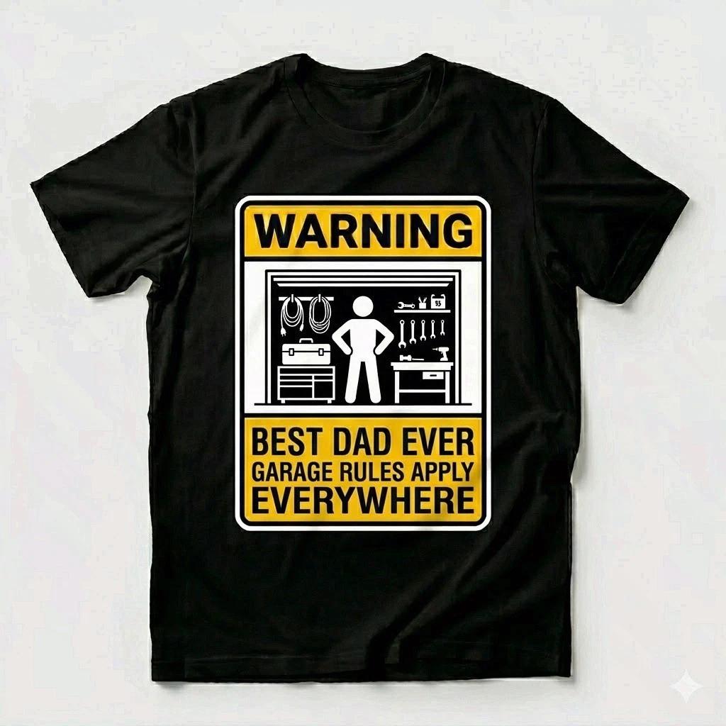 Best Dad Ever Garage Rules Funny Workshop Dad Black Shirt XXXL