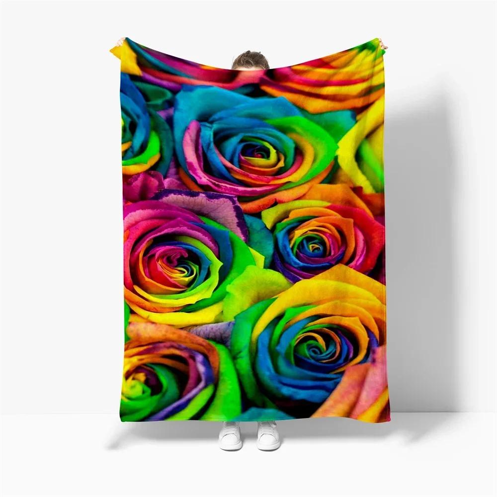 Rose Blanket, Soft Cozy Floral Throw Blanket Gift for Girl Women, Fuzzy Comfy Flannel Blanket for Couch,Travel,Bed,House Decor