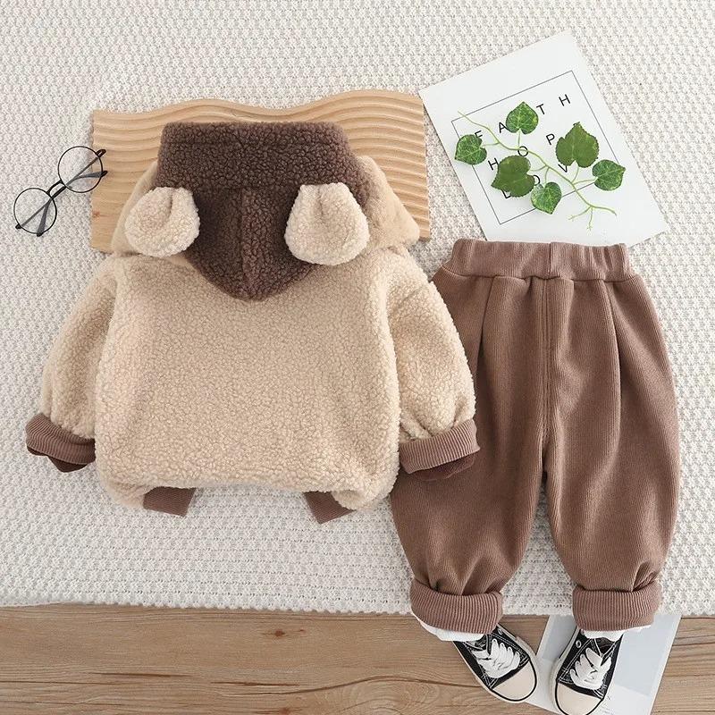 Girl Baby Clothing Set Boys Winter Fashionable Baby Children's Thick Coat Pants Two Piece Set