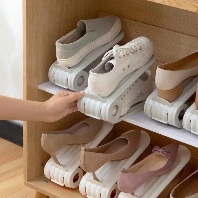Regulowane Półki na Buty Proste Składane Pyłoszczelne Plastikowe Wsporniki na Różne Rodzaje Butów Dostępne w Magazynie Podwójny Poziom Kolekcja Butów
