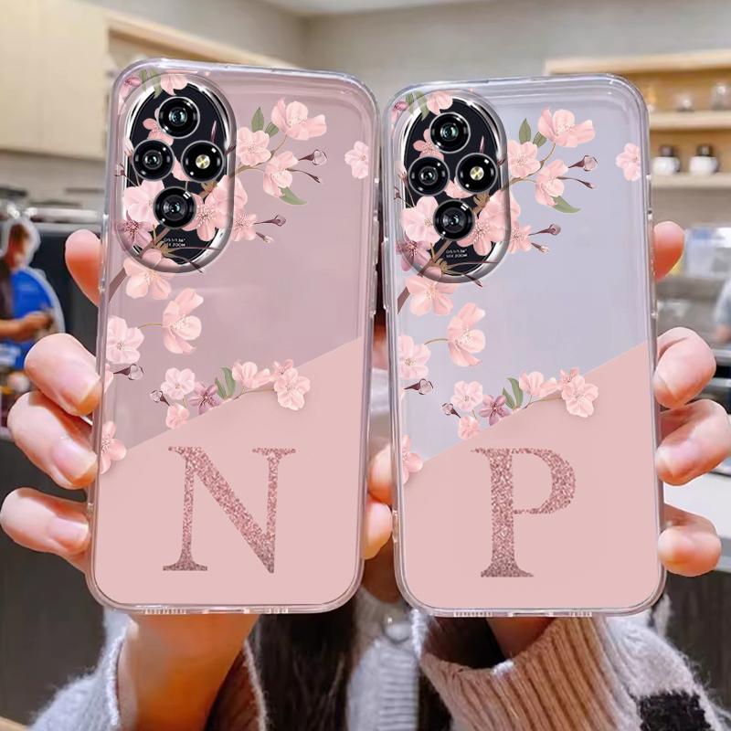 For Honor 200 Smart 400 90 Pro Lite Letter Pink Flowers Fashion Phone Cover Soft Silicone Fundas Transparent Matte Coque Shell